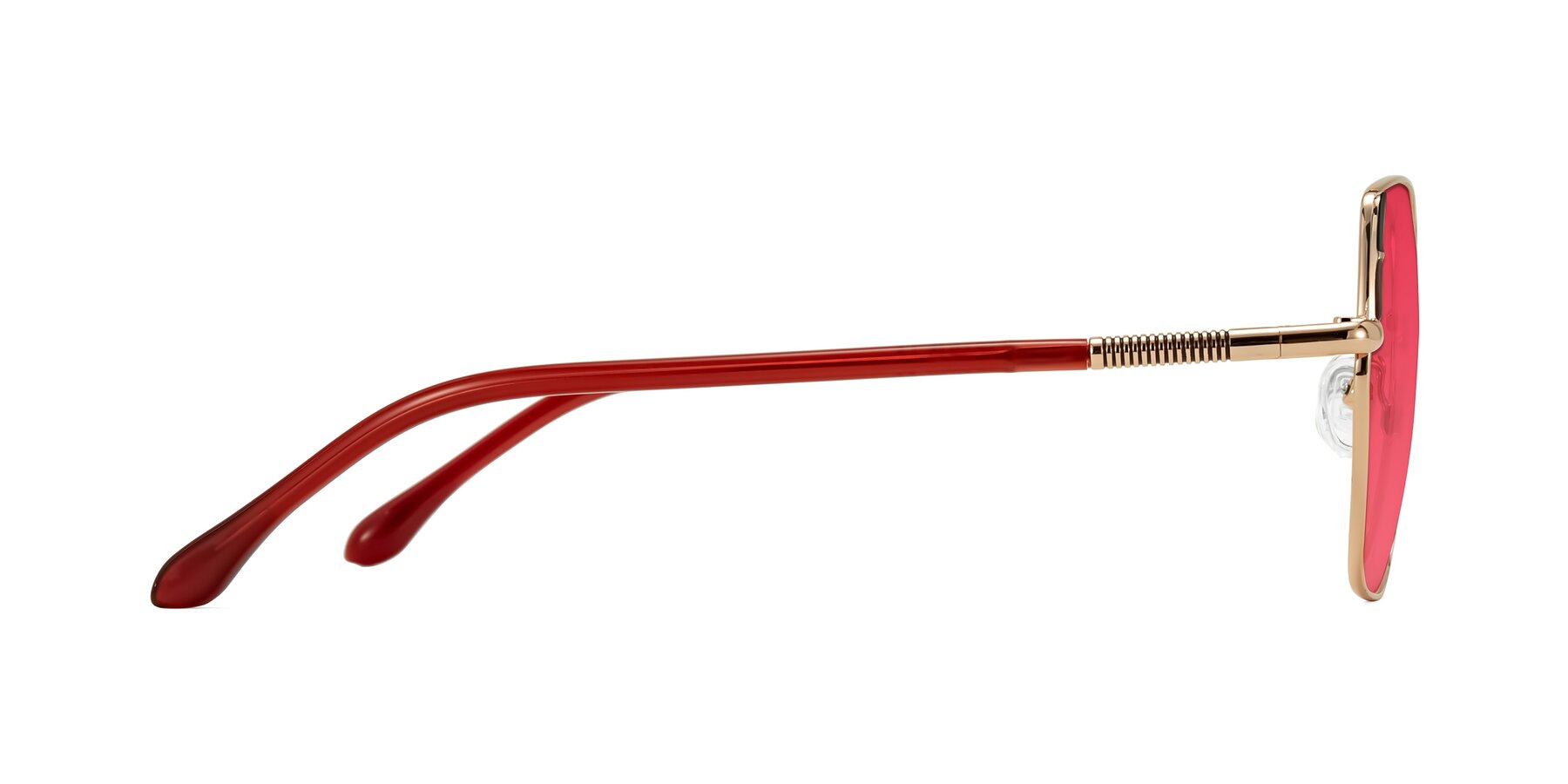 Side of Suarie in Rose Gold/Red with Red Tinted Lenses