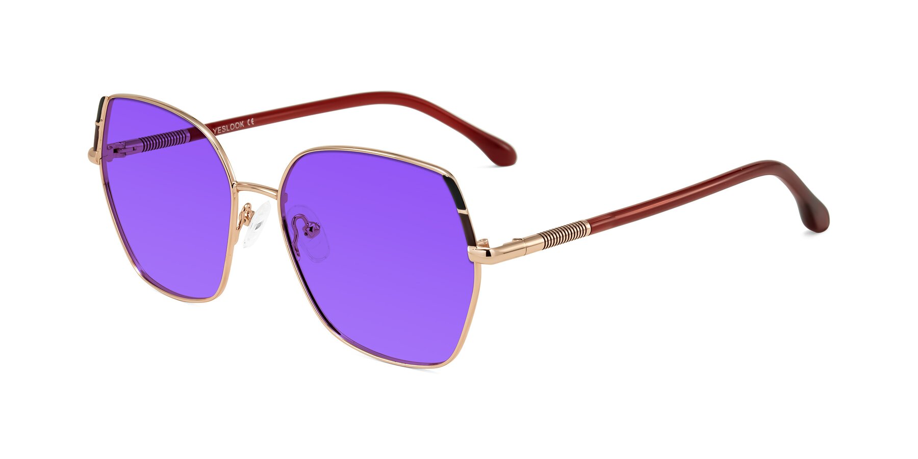 Angle of Suarie in Rose Gold/Red with Purple Tinted Lenses