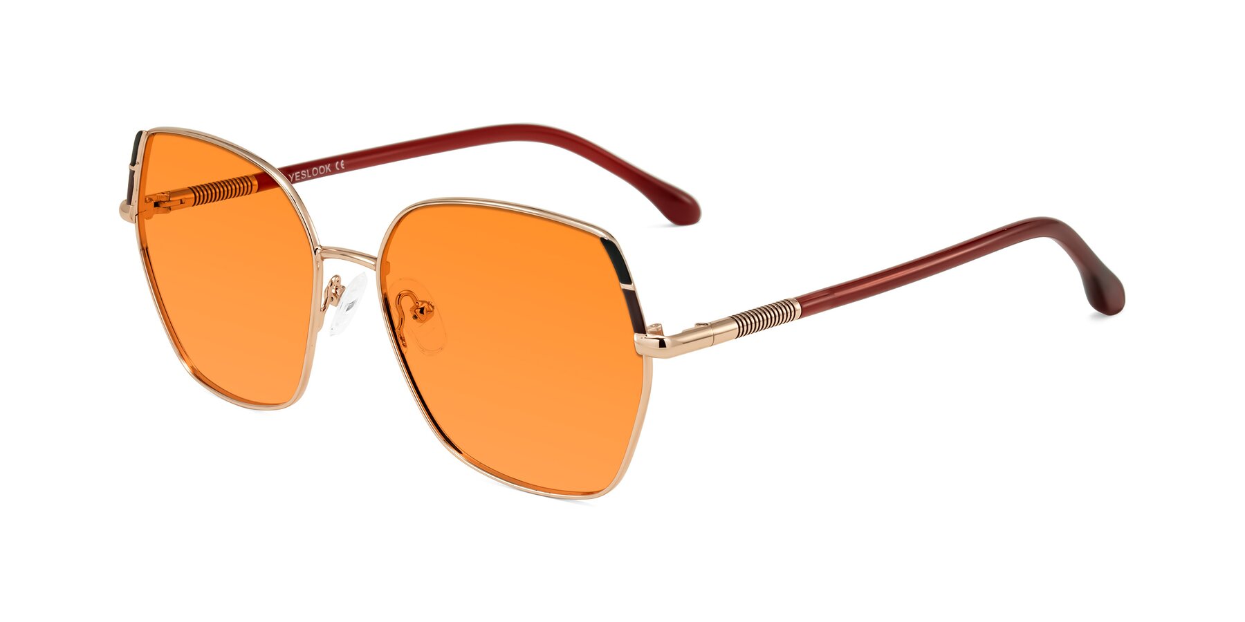 Angle of Suarie in Rose Gold/Red with Orange Tinted Lenses
