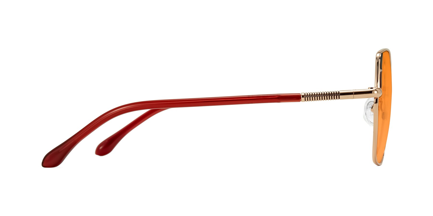 Side of Suarie in Rose Gold/Red with Orange Tinted Lenses