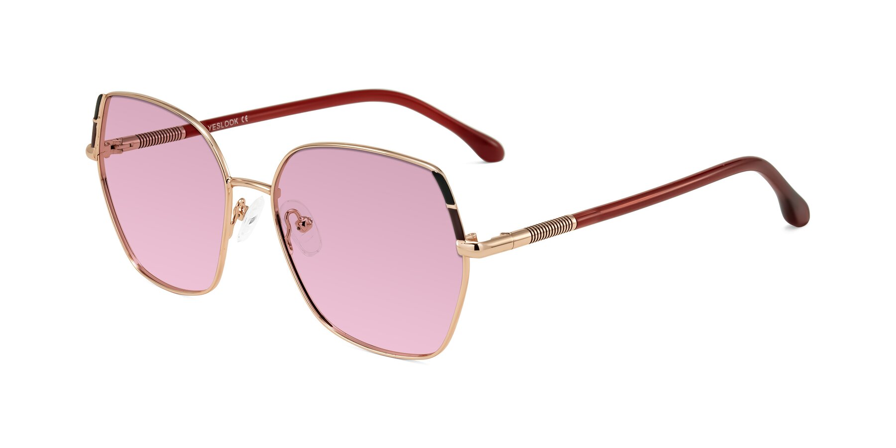 Angle of Suarie in Rose Gold/Red with Light Wine Tinted Lenses