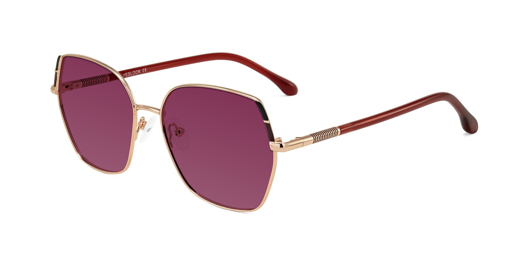 Angle of Suarie in Rose Gold/Red with Wine Tinted Lenses