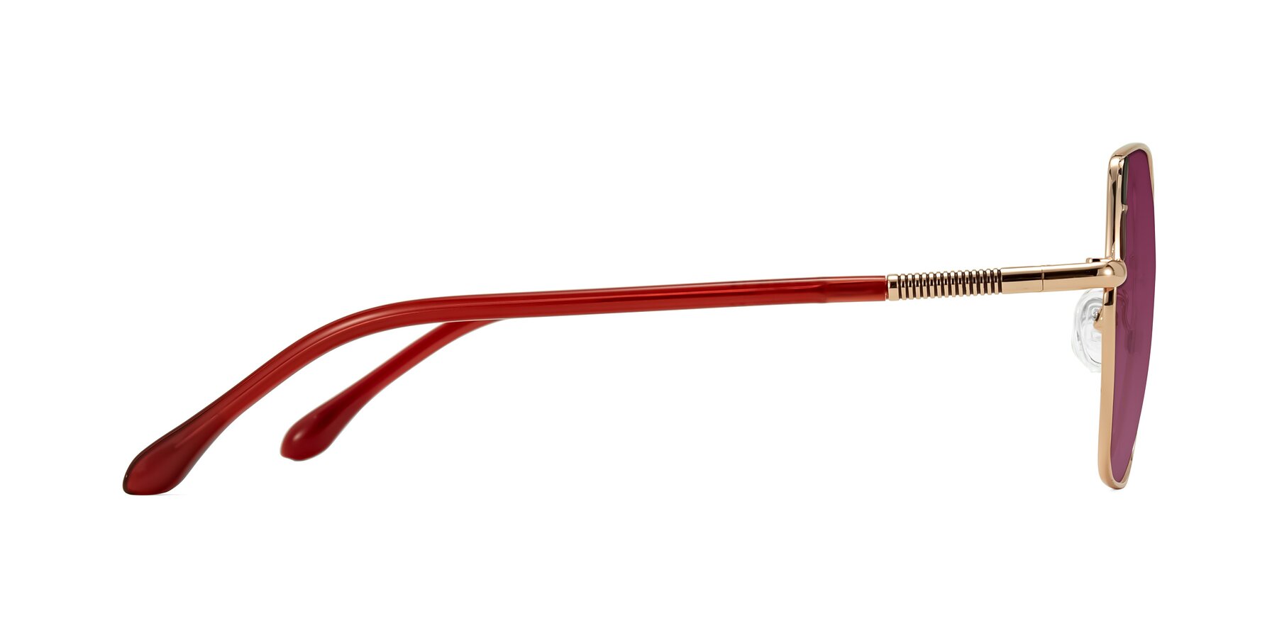 Side of Suarie in Rose Gold/Red with Wine Tinted Lenses