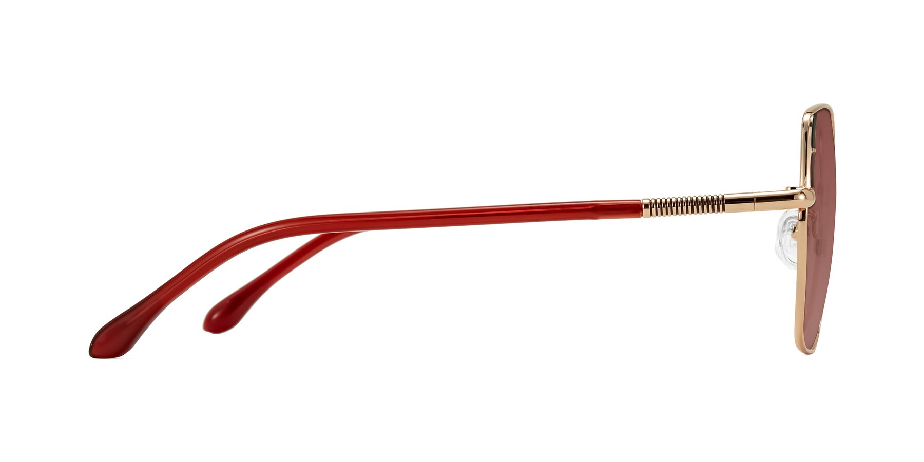 Side of Suarie in Rose Gold/Red with Garnet Tinted Lenses