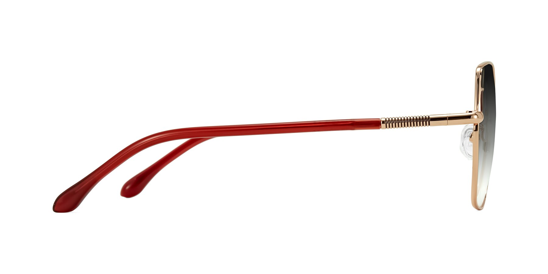 Side of Suarie in Rose Gold/Red with Gray Gradient Lenses