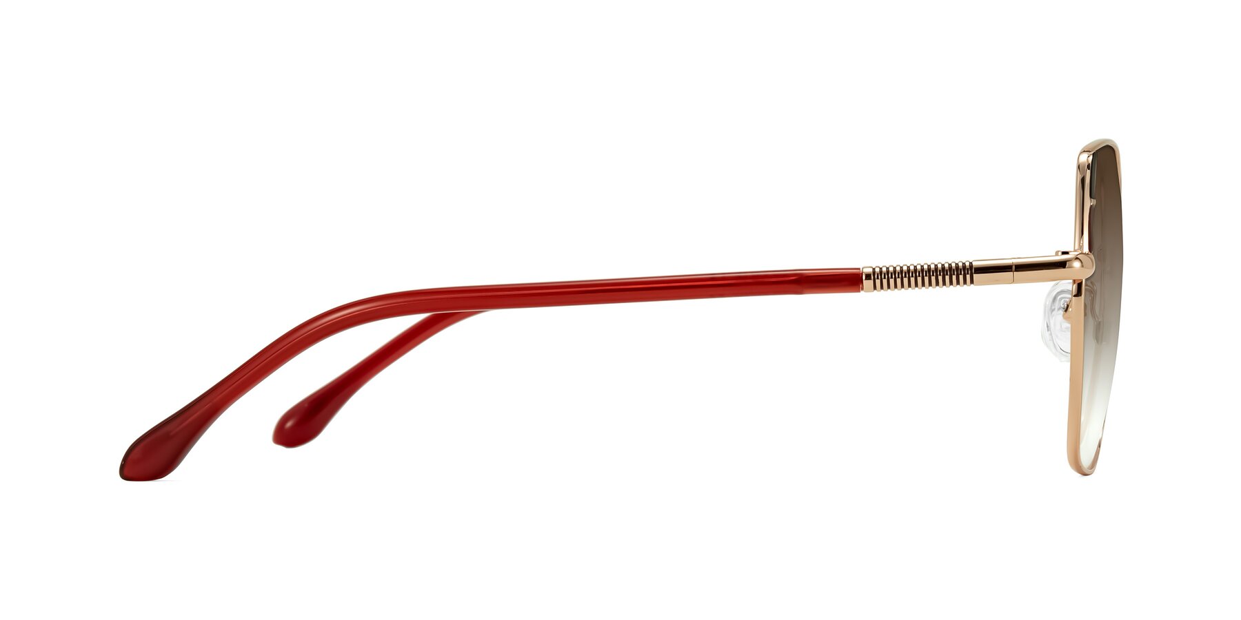 Side of Suarie in Rose Gold/Red with Brown Gradient Lenses