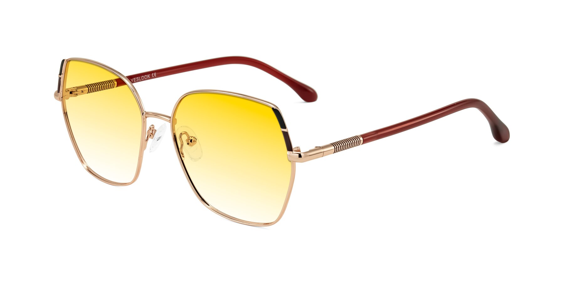Angle of Suarie in Rose Gold/Red with Yellow Gradient Lenses