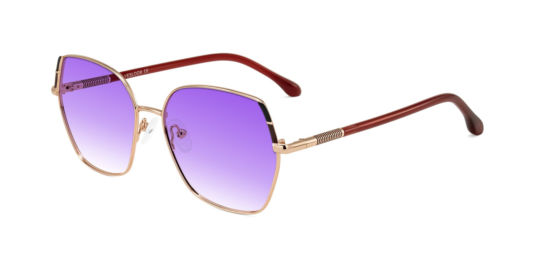 Angle of Suarie in Rose Gold/Red with Purple Gradient Lenses