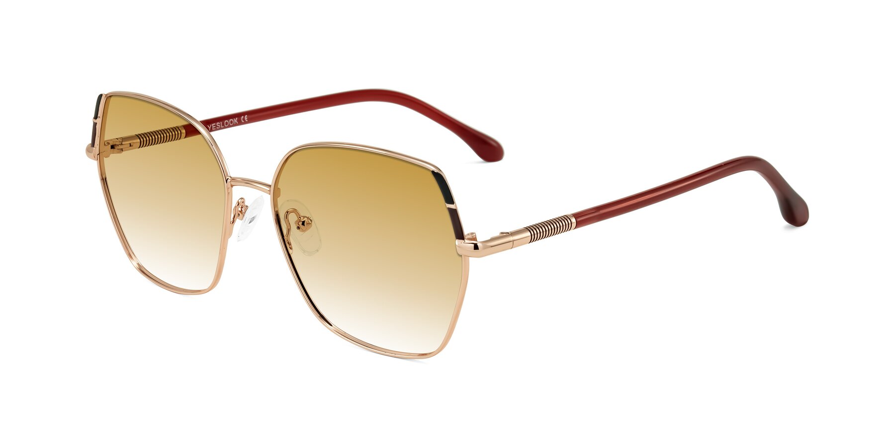 Angle of Suarie in Rose Gold/Red with Champagne Gradient Lenses