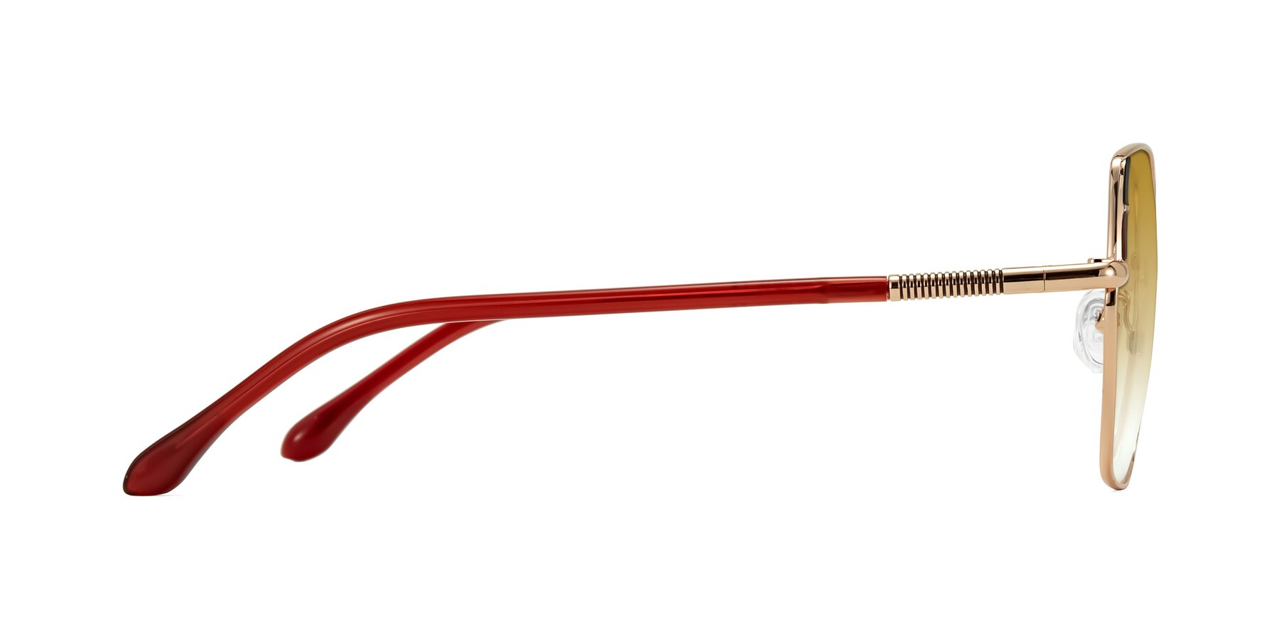 Side of Suarie in Rose Gold/Red with Champagne Gradient Lenses