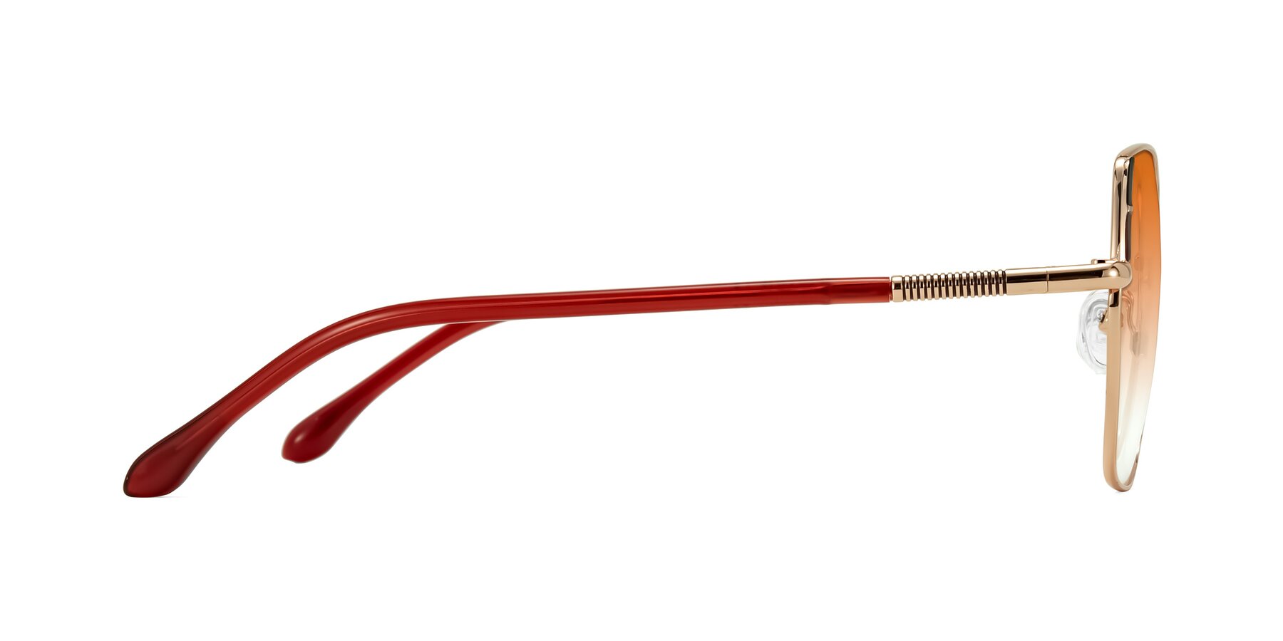 Side of Suarie in Rose Gold/Red with Orange Gradient Lenses