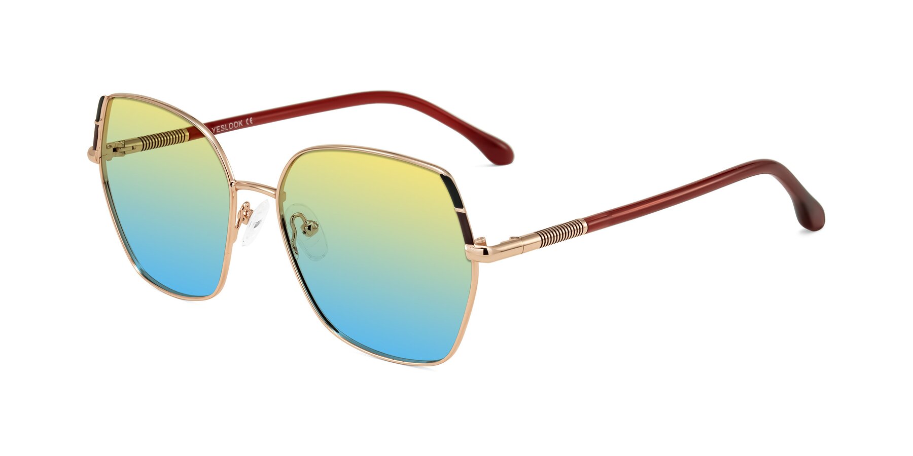 Angle of Suarie in Rose Gold/Red with Yellow / Blue Gradient Lenses