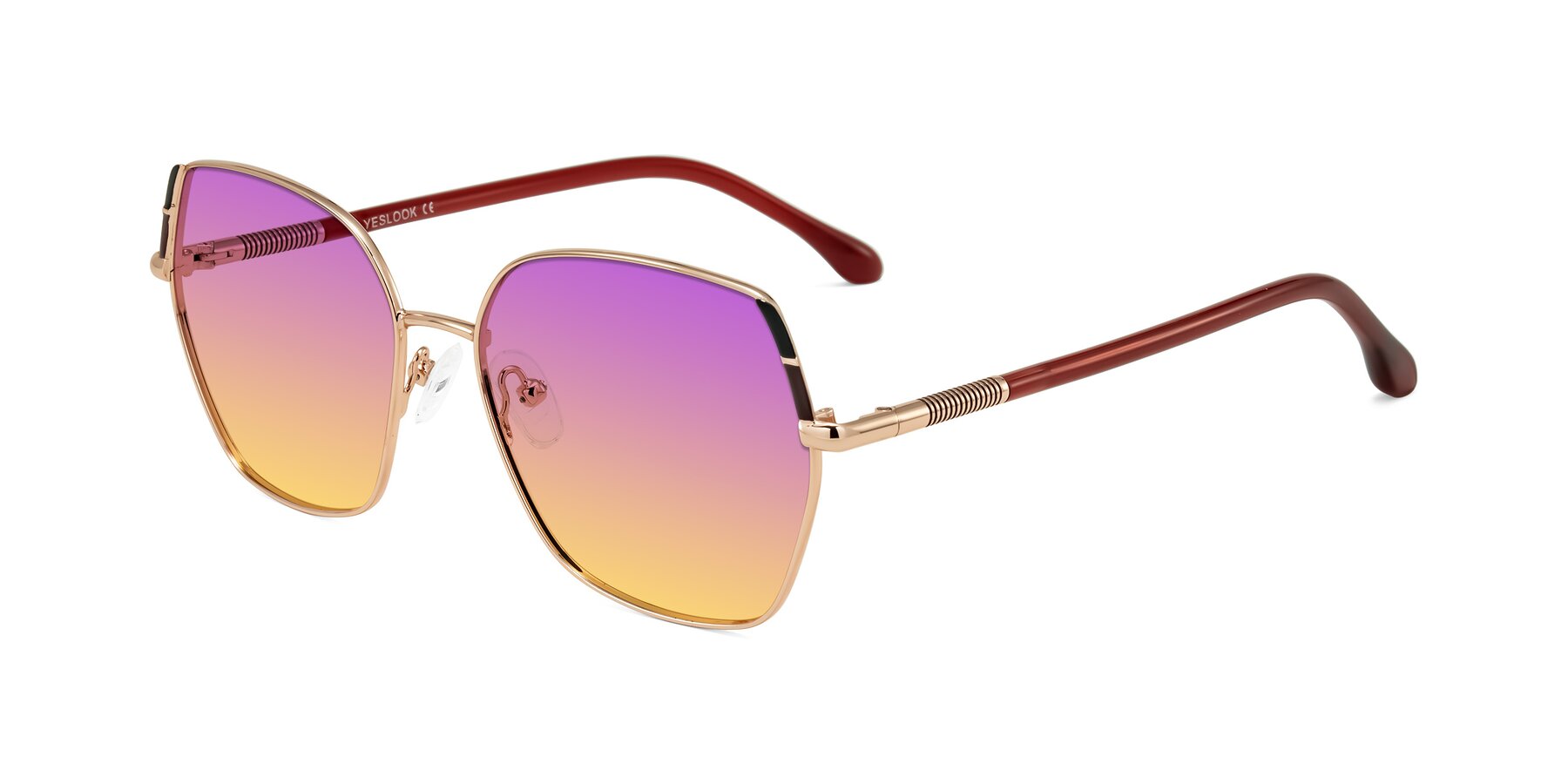 Angle of Suarie in Rose Gold/Red with Purple / Yellow Gradient Lenses
