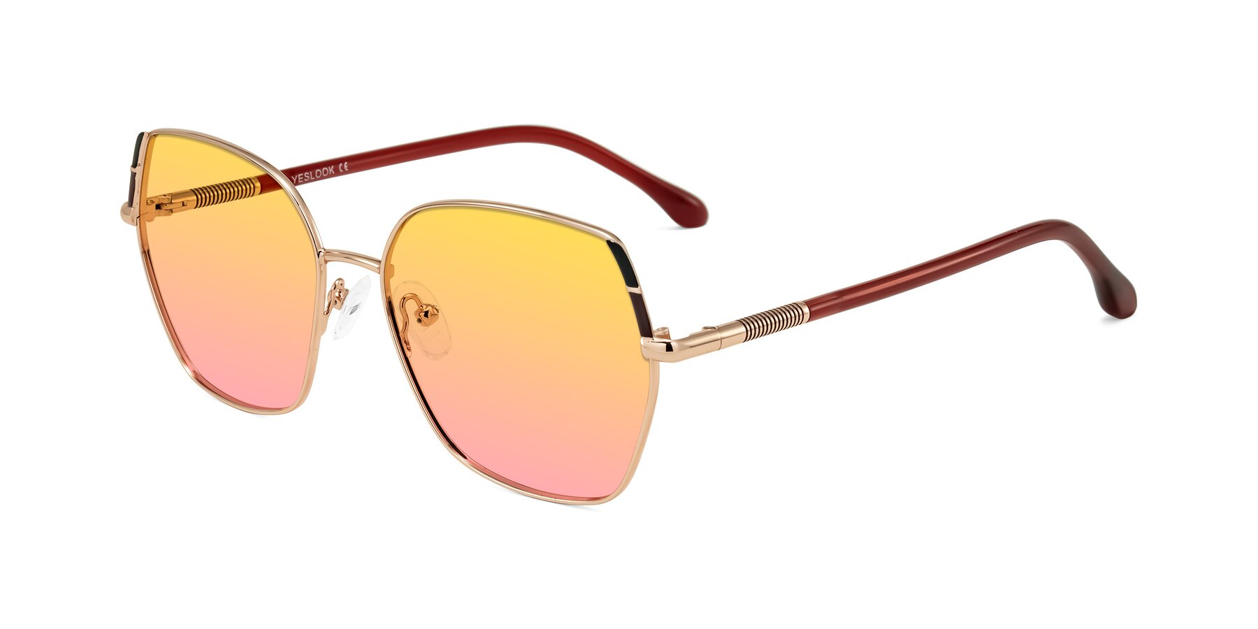 Angle of Suarie in Rose Gold/Red with Yellow / Pink Gradient Lenses