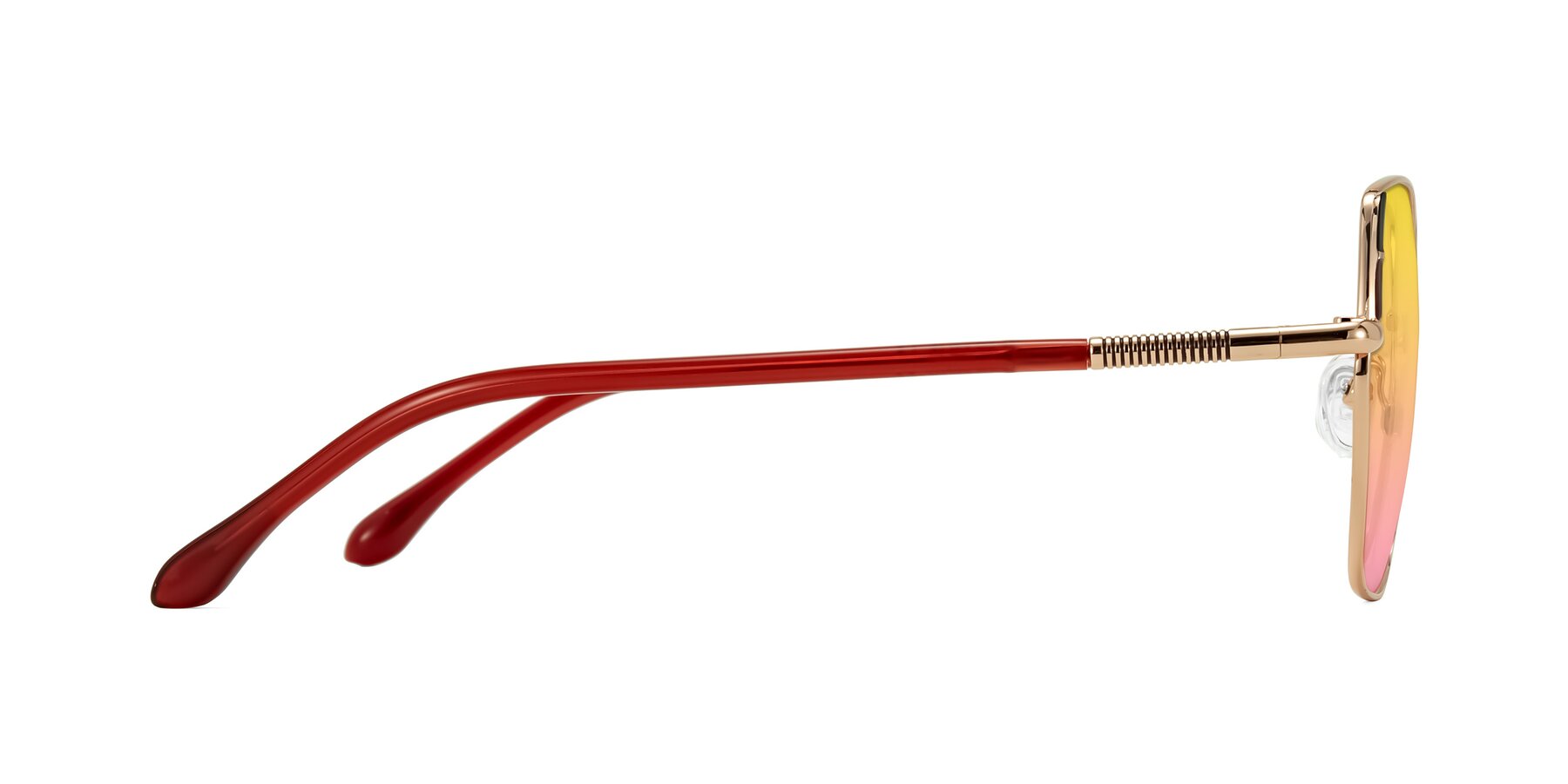 Side of Suarie in Rose Gold/Red with Yellow / Pink Gradient Lenses