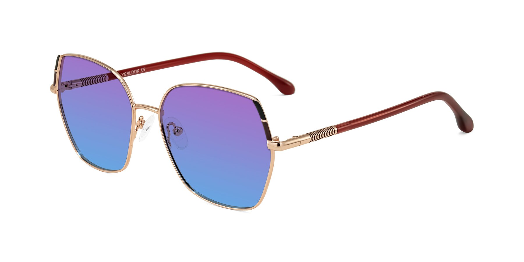 Angle of Suarie in Rose Gold/Red with Purple / Blue Gradient Lenses
