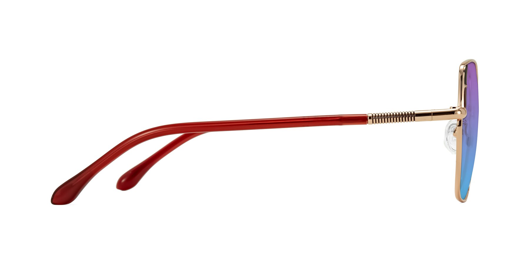 Side of Suarie in Rose Gold/Red with Purple / Blue Gradient Lenses