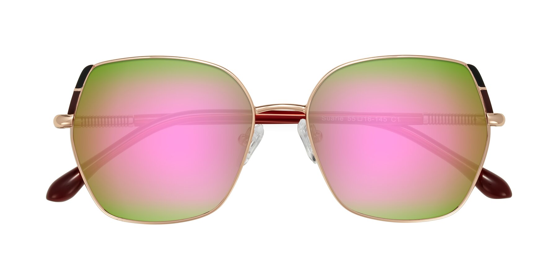 Folded Front of Suarie in Rose Gold/Red with Pink Mirrored Lenses