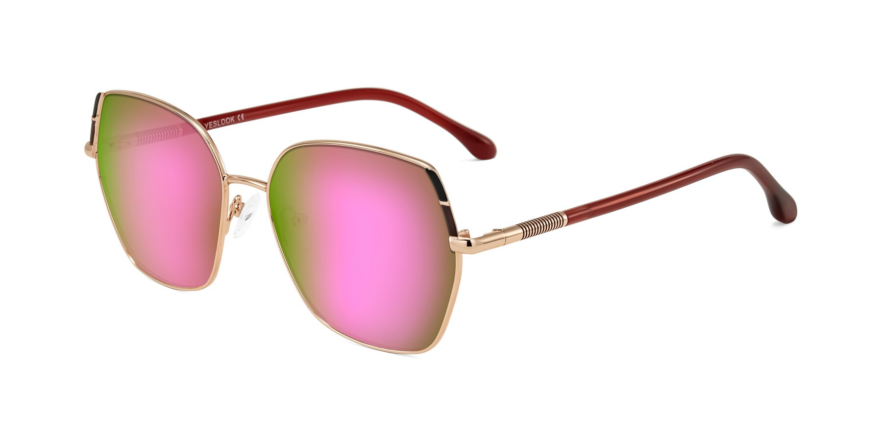 Angle of Suarie in Rose Gold/Red with Pink Mirrored Lenses
