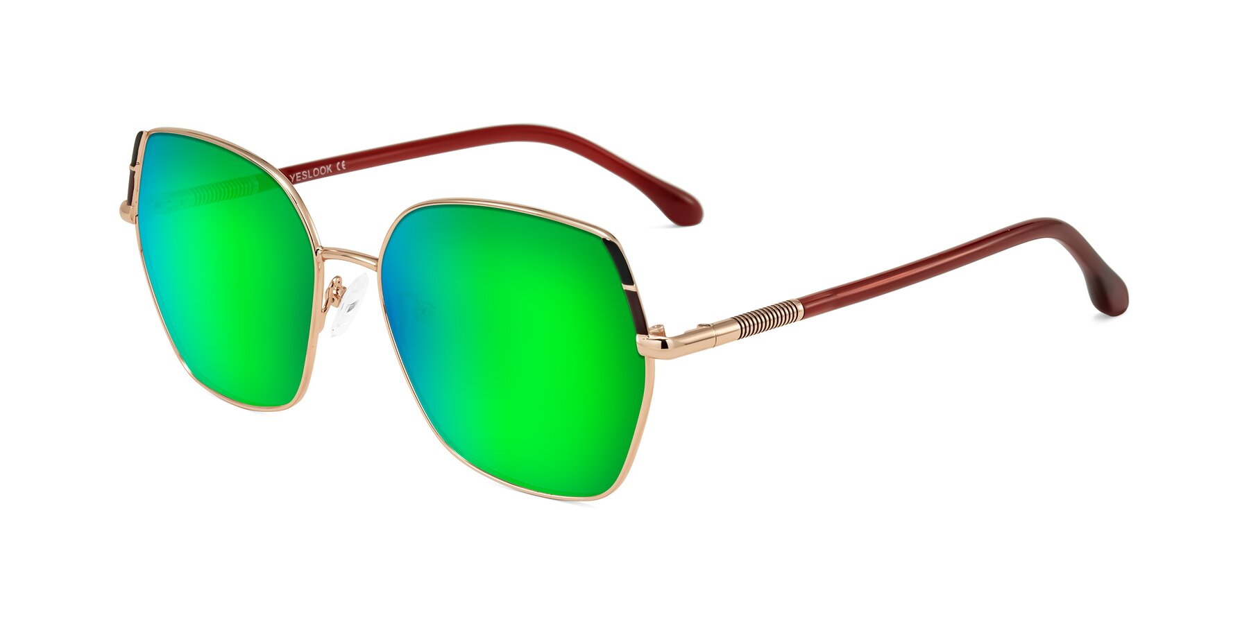 Angle of Suarie in Rose Gold/Red with Green Mirrored Lenses