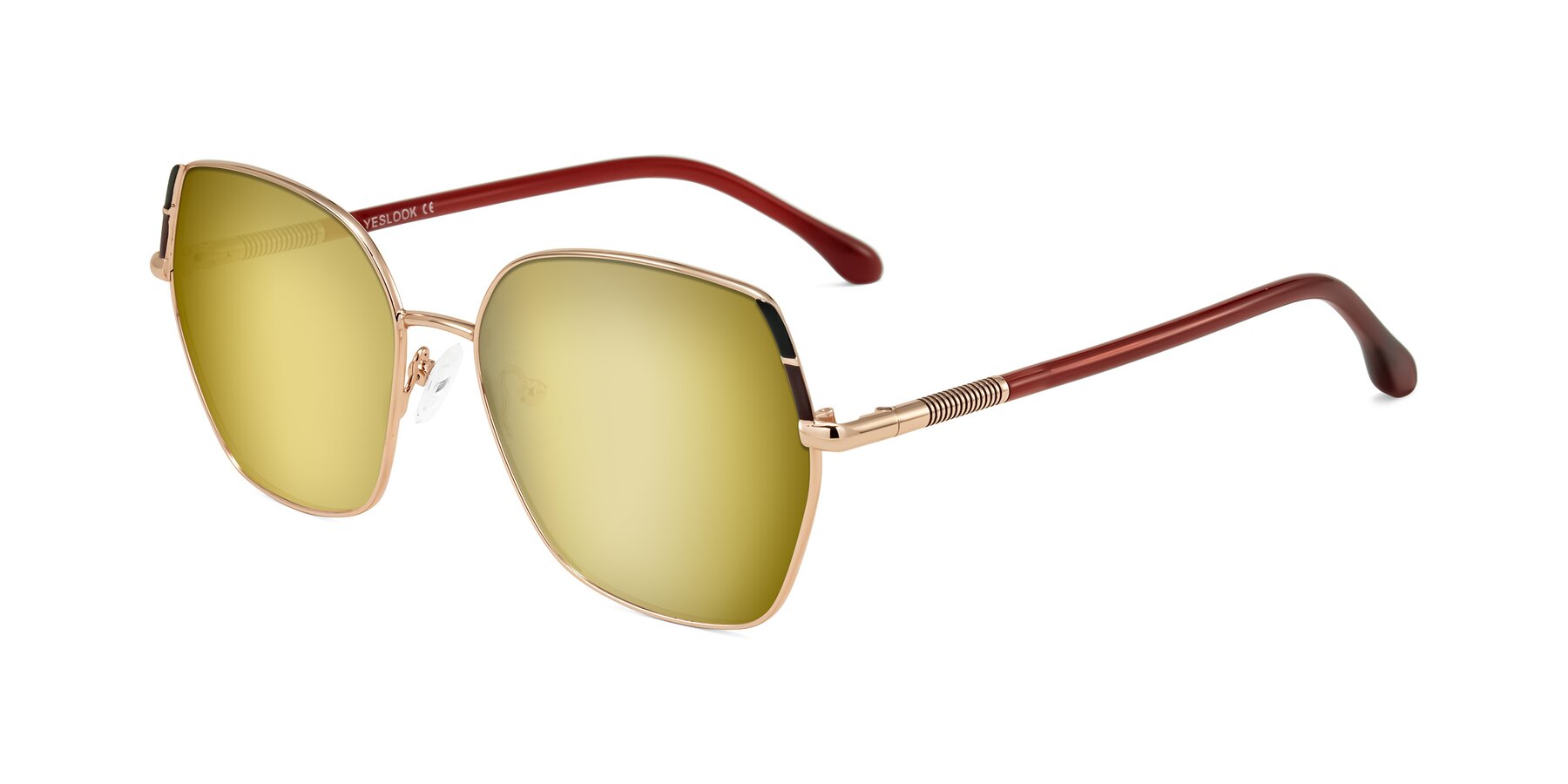 Angle of Suarie in Rose Gold/Red with Gold Mirrored Lenses