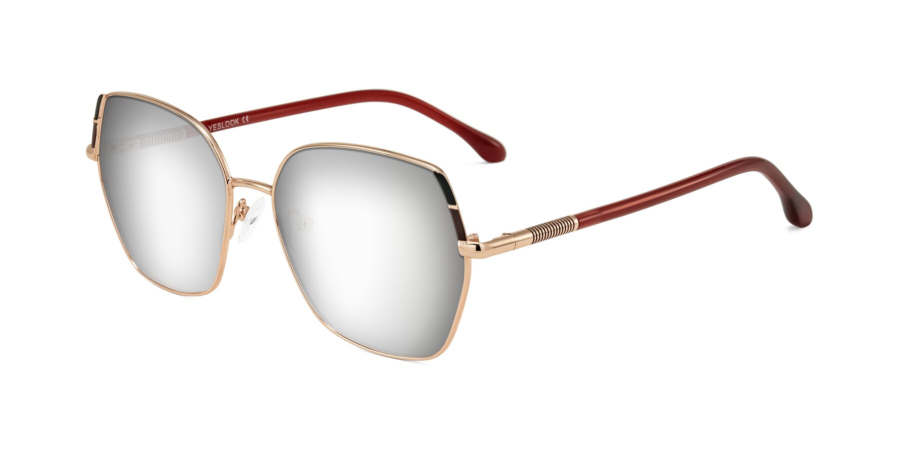 Angle of Suarie in Rose Gold/Red with Silver Mirrored Lenses