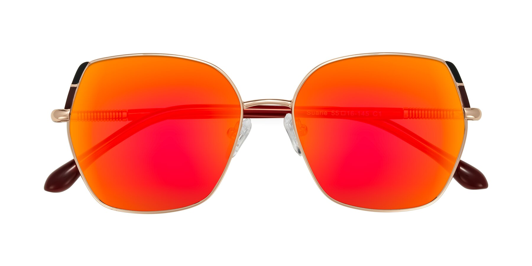 Folded Front of Suarie in Rose Gold/Red with Red Gold Mirrored Lenses