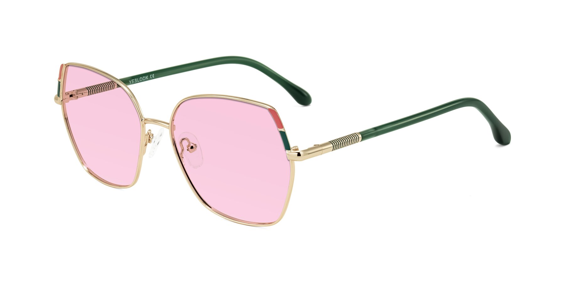 Angle of Suarie in Gold/Green with Light Pink Tinted Lenses