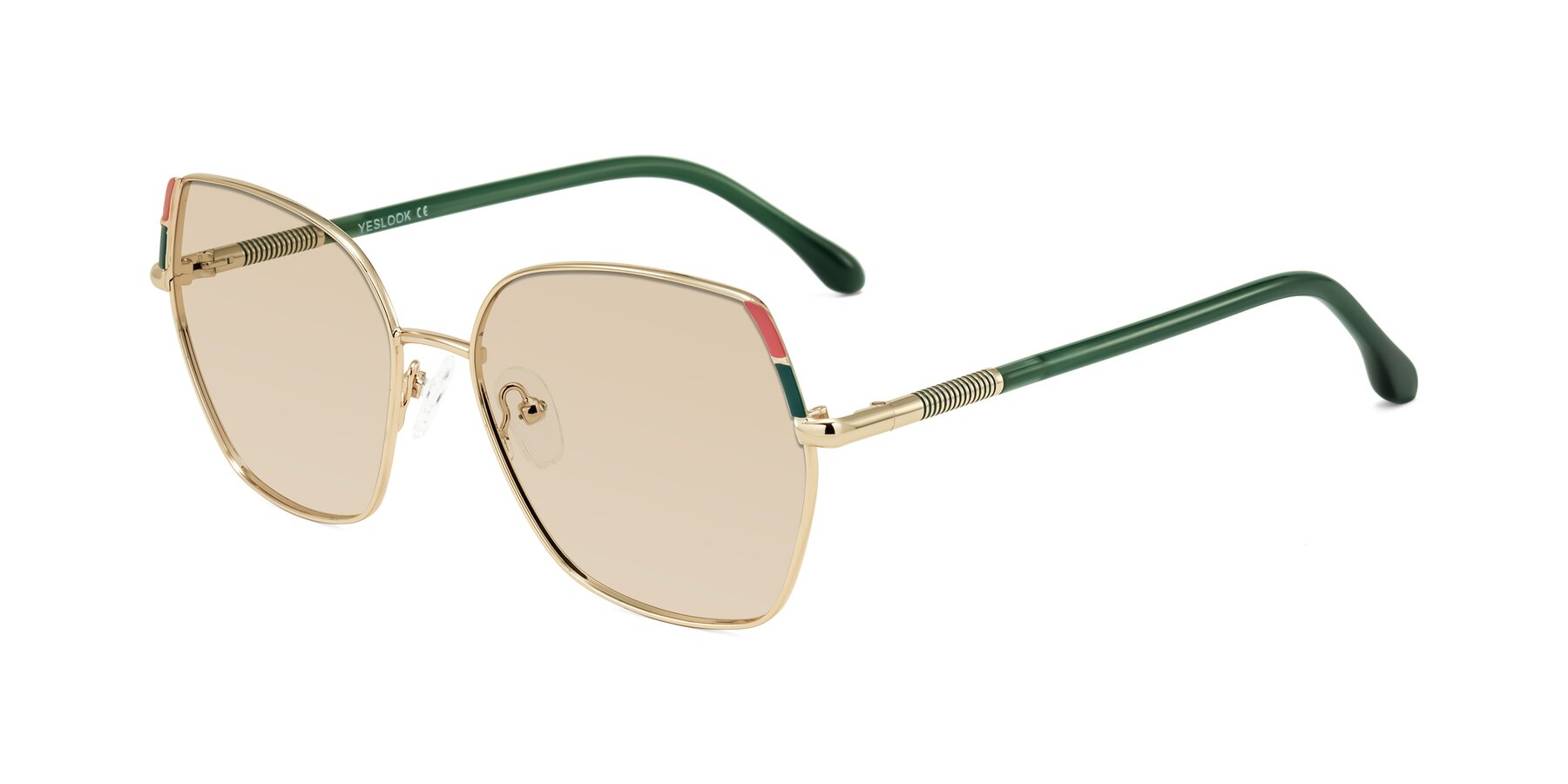 Angle of Suarie in Gold/Green with Light Brown Tinted Lenses