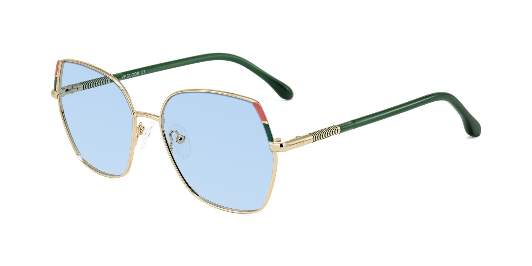 Angle of Suarie in Gold/Green with Light Blue Tinted Lenses