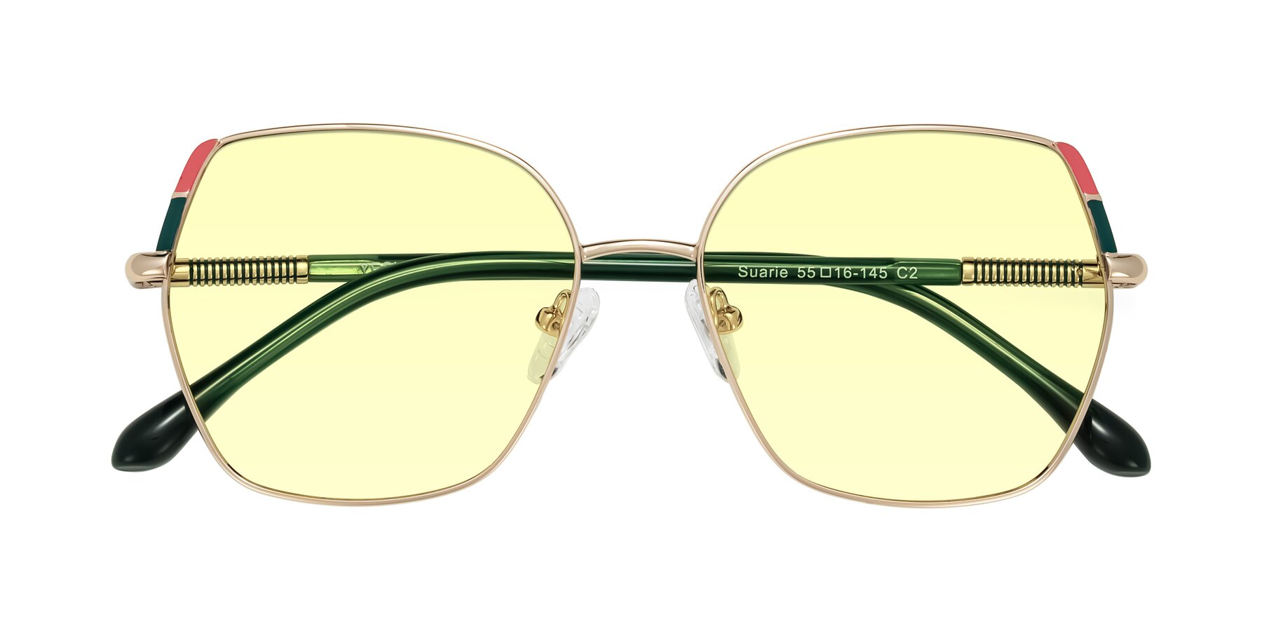 Folded Front of Suarie in Gold/Green with Light Yellow Tinted Lenses