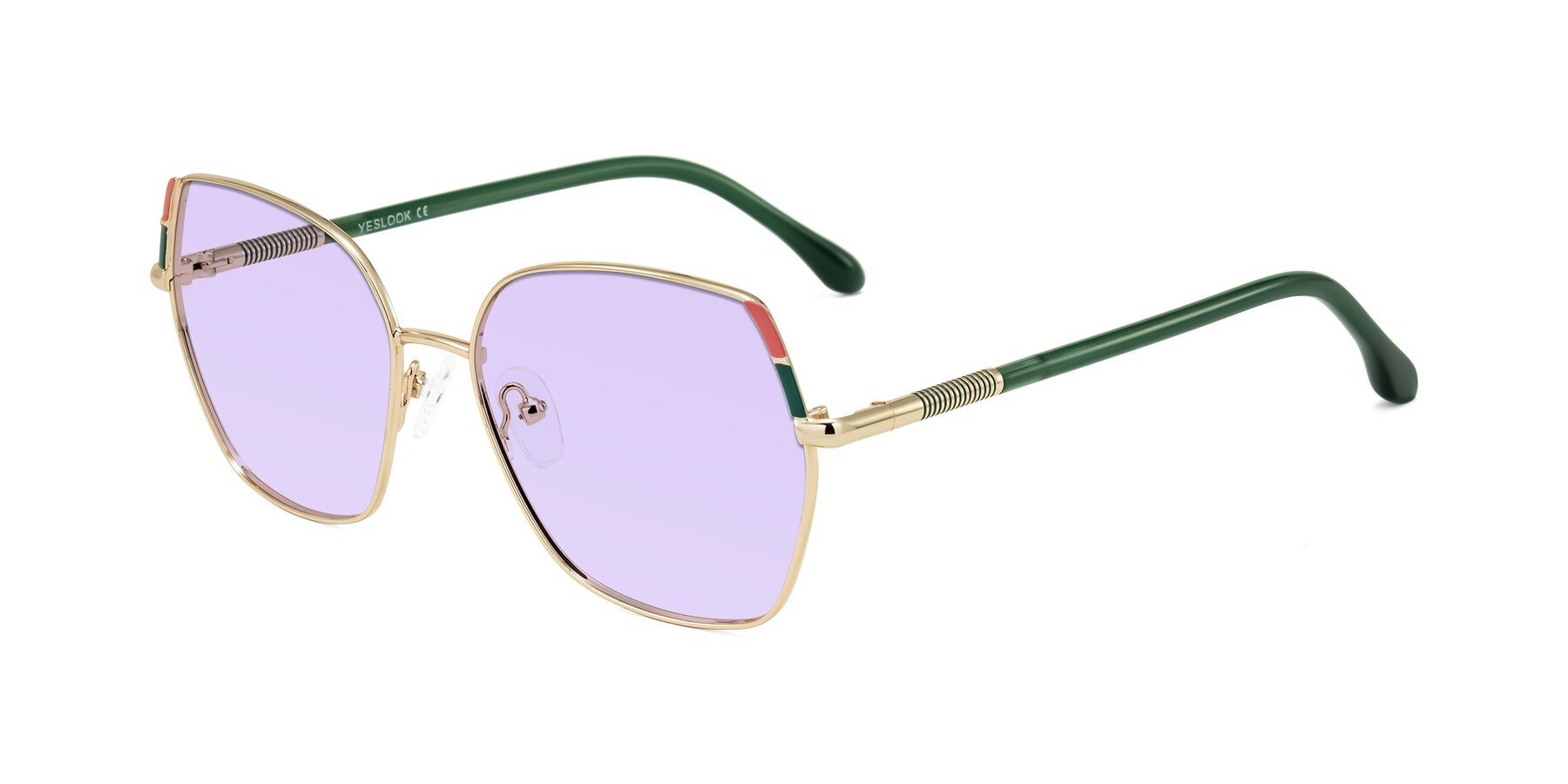 Angle of Suarie in Gold/Green with Light Purple Tinted Lenses