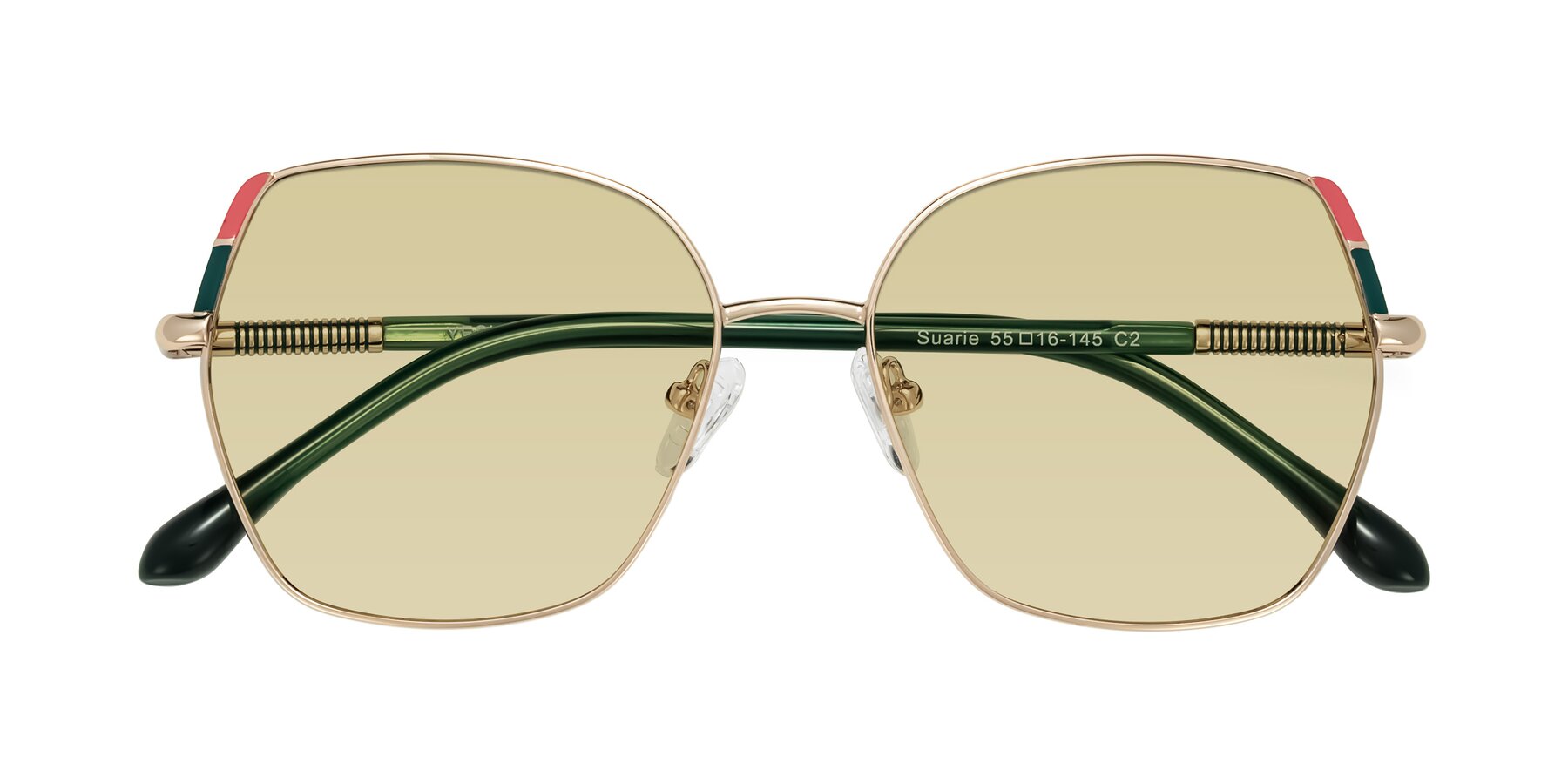 Folded Front of Suarie in Gold/Green with Light Champagne Tinted Lenses