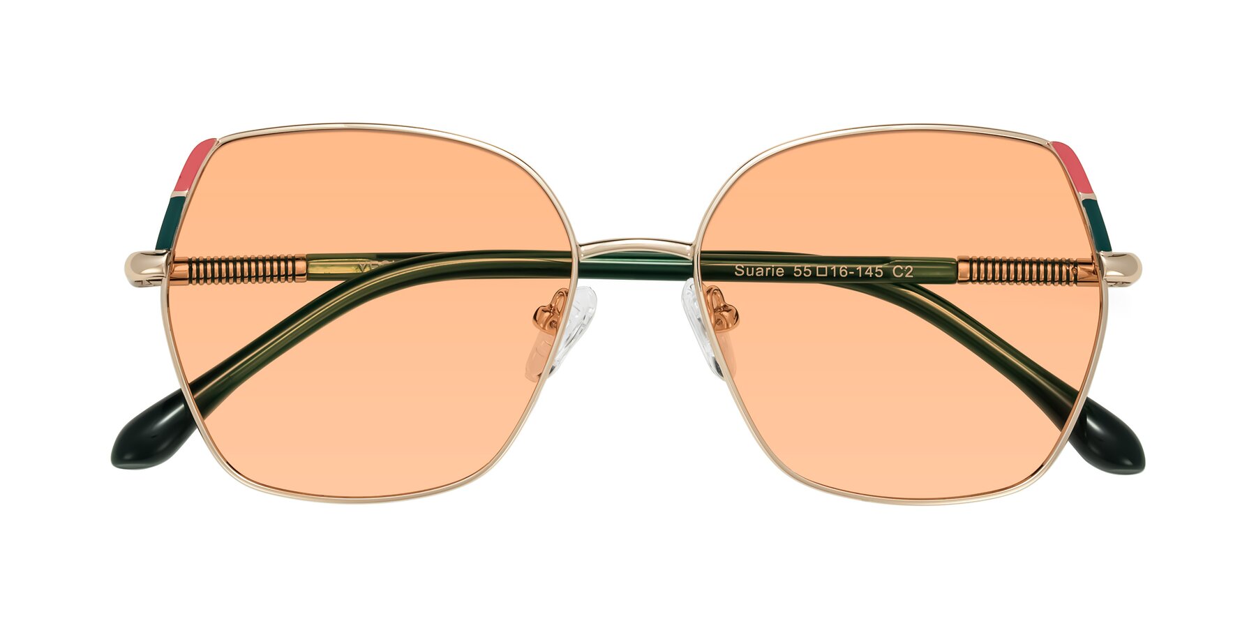 Folded Front of Suarie in Gold/Green with Light Orange Tinted Lenses