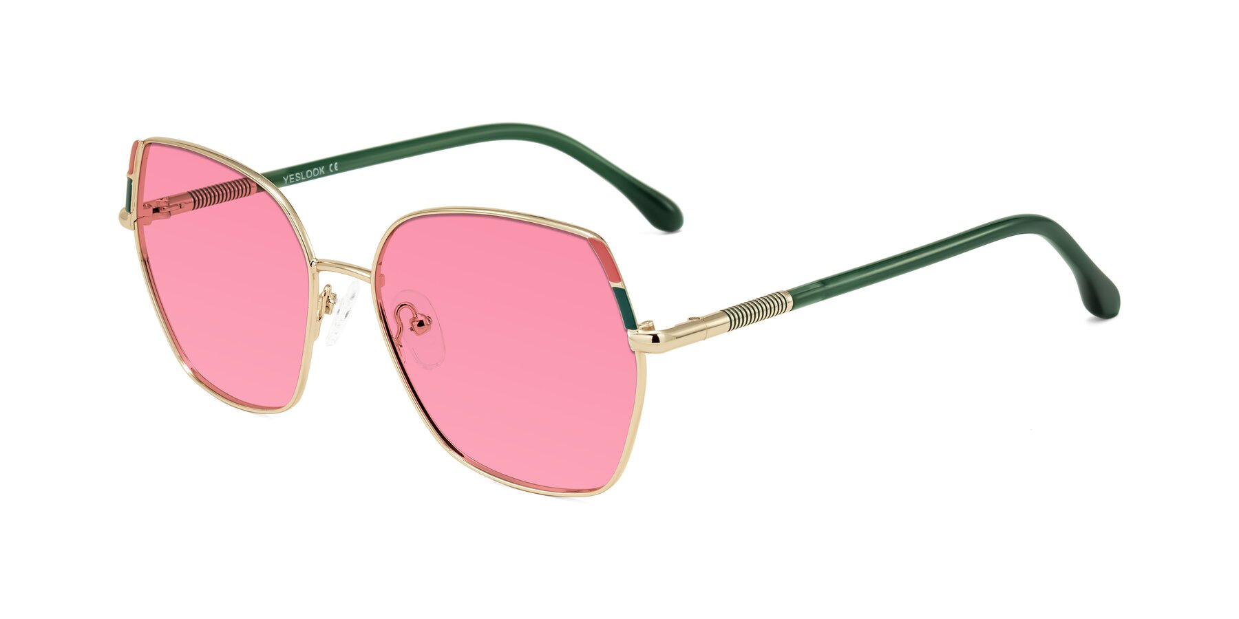 Angle of Suarie in Gold/Green with Pink Tinted Lenses