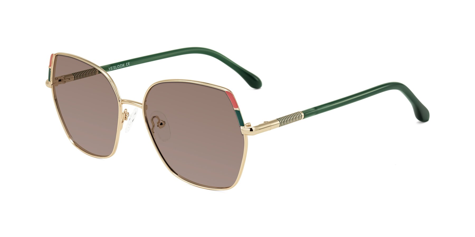 Angle of Suarie in Gold/Green with Medium Brown Tinted Lenses