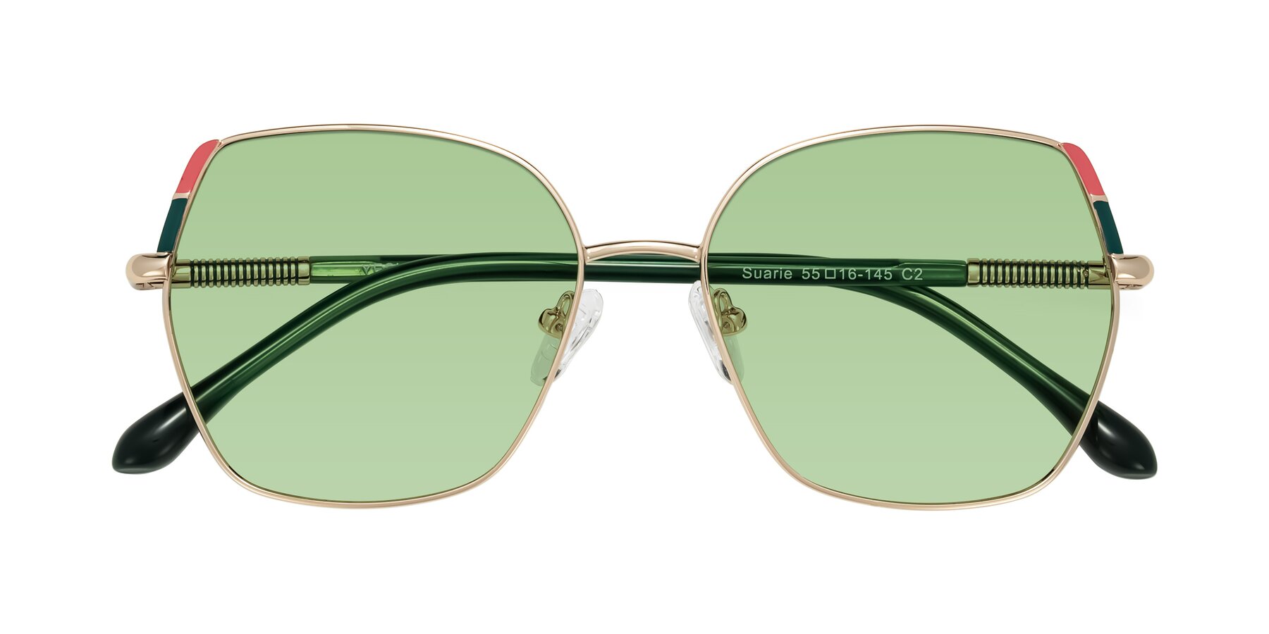 Folded Front of Suarie in Gold/Green with Medium Green Tinted Lenses