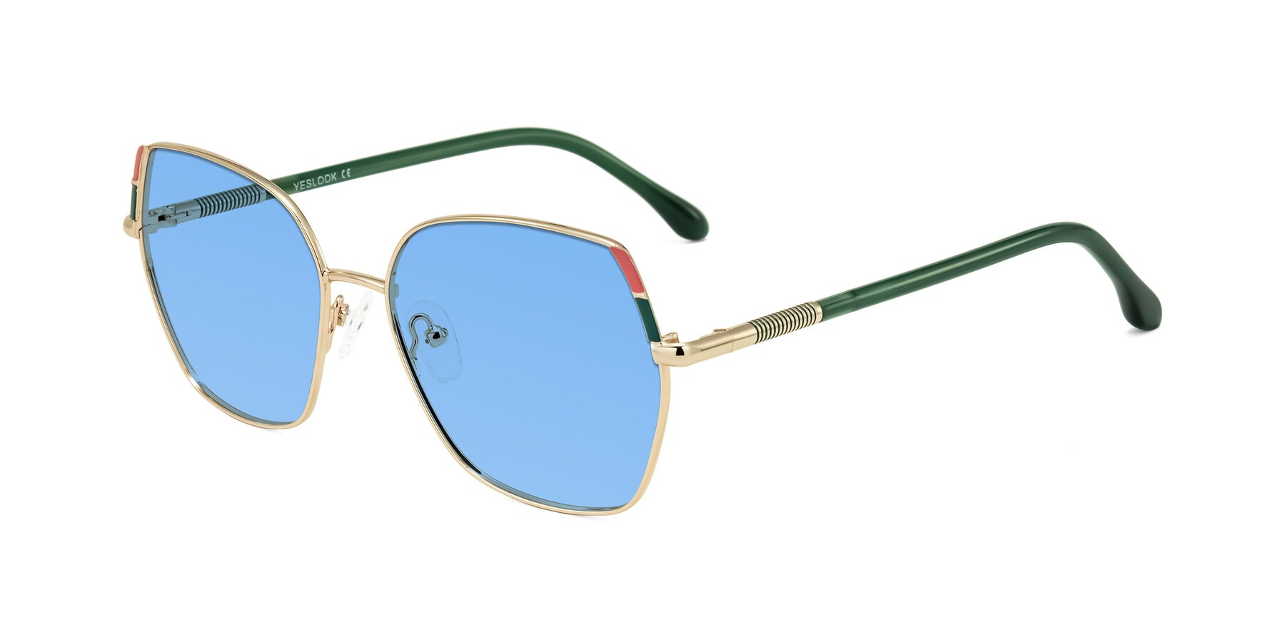 Angle of Suarie in Gold/Green with Medium Blue Tinted Lenses