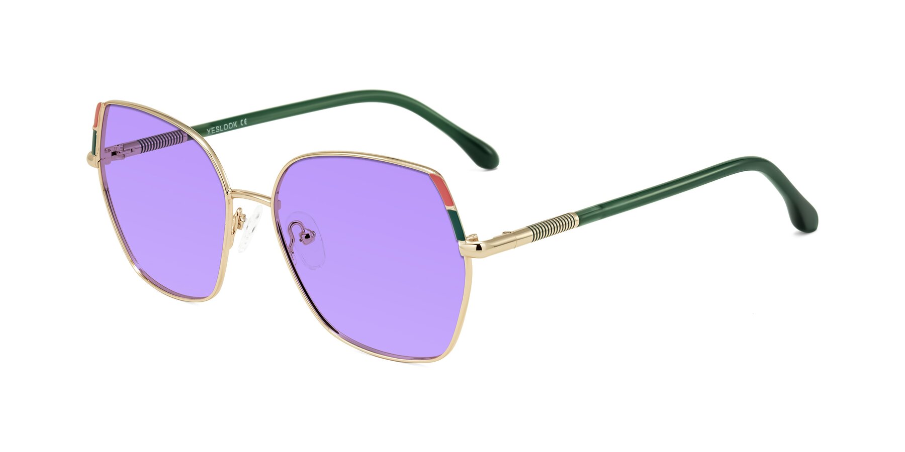 Angle of Suarie in Gold/Green with Medium Purple Tinted Lenses