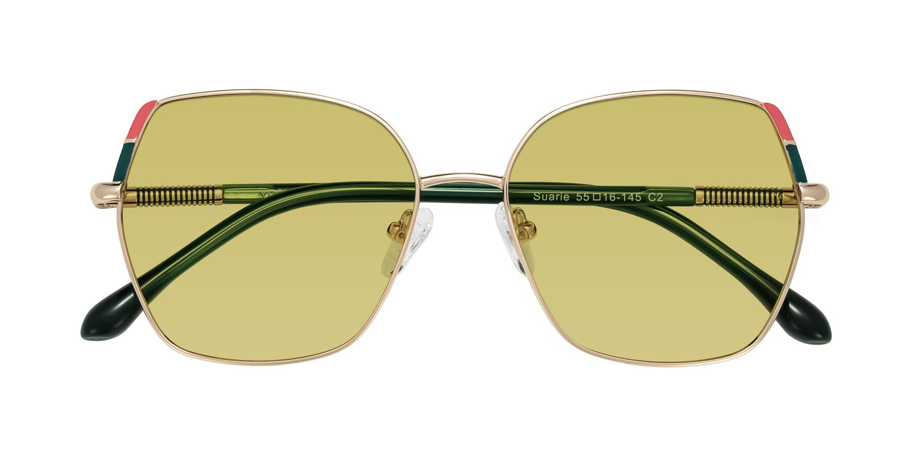 Folded Front of Suarie in Gold/Green with Medium Champagne Tinted Lenses