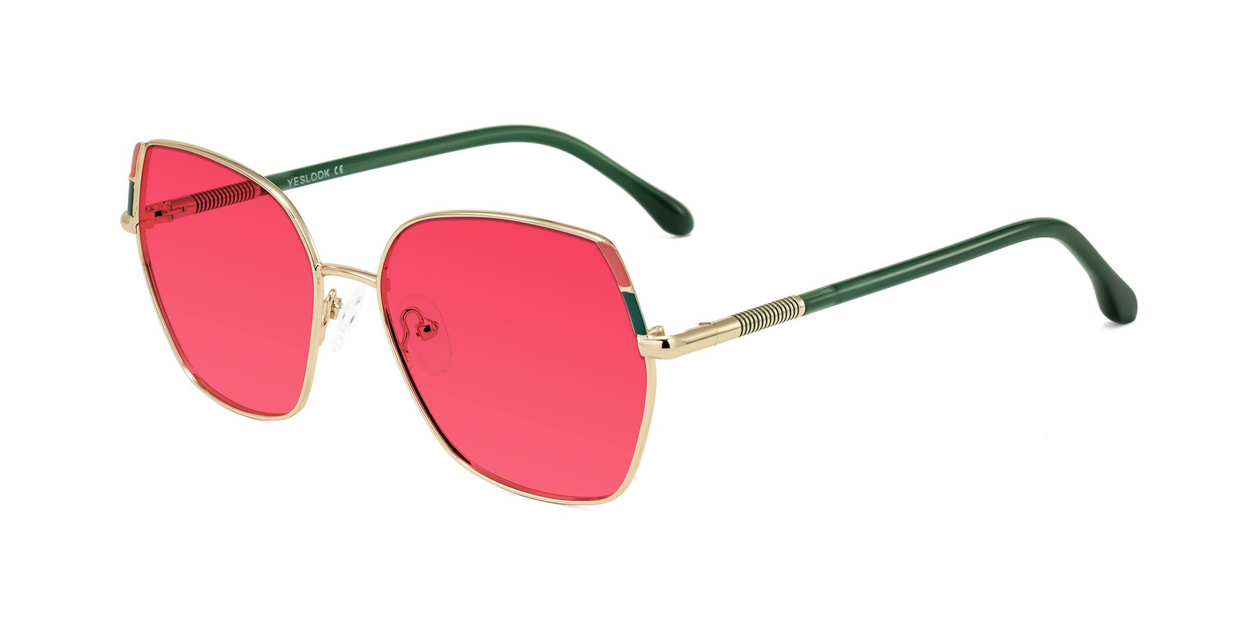 Angle of Suarie in Gold/Green with Red Tinted Lenses