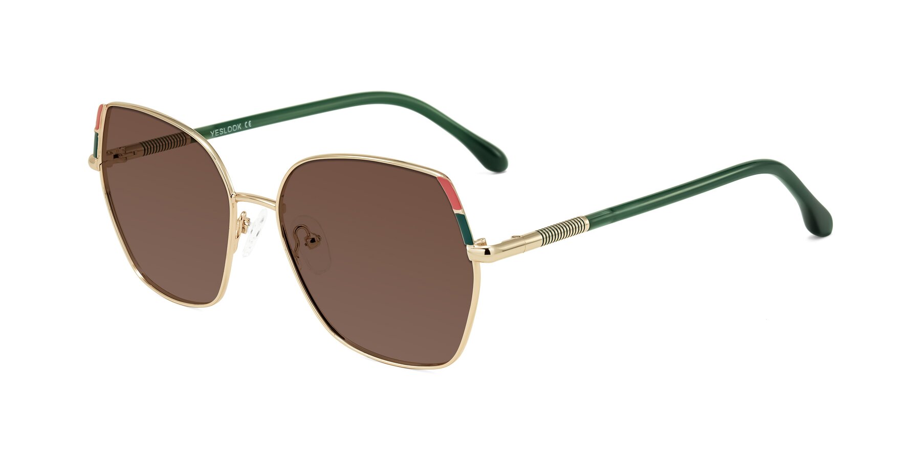 Angle of Suarie in Gold/Green with Brown Tinted Lenses