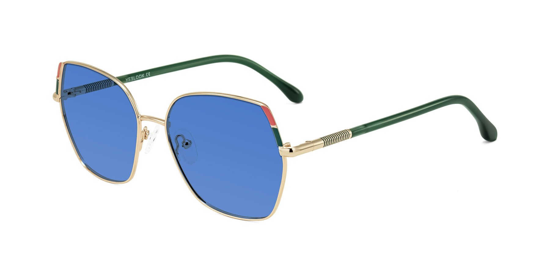Angle of Suarie in Gold/Green with Blue Tinted Lenses