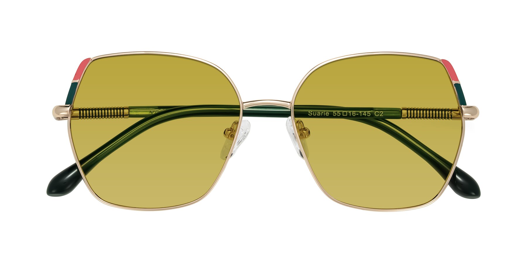 Folded Front of Suarie in Gold/Green with Champagne Tinted Lenses