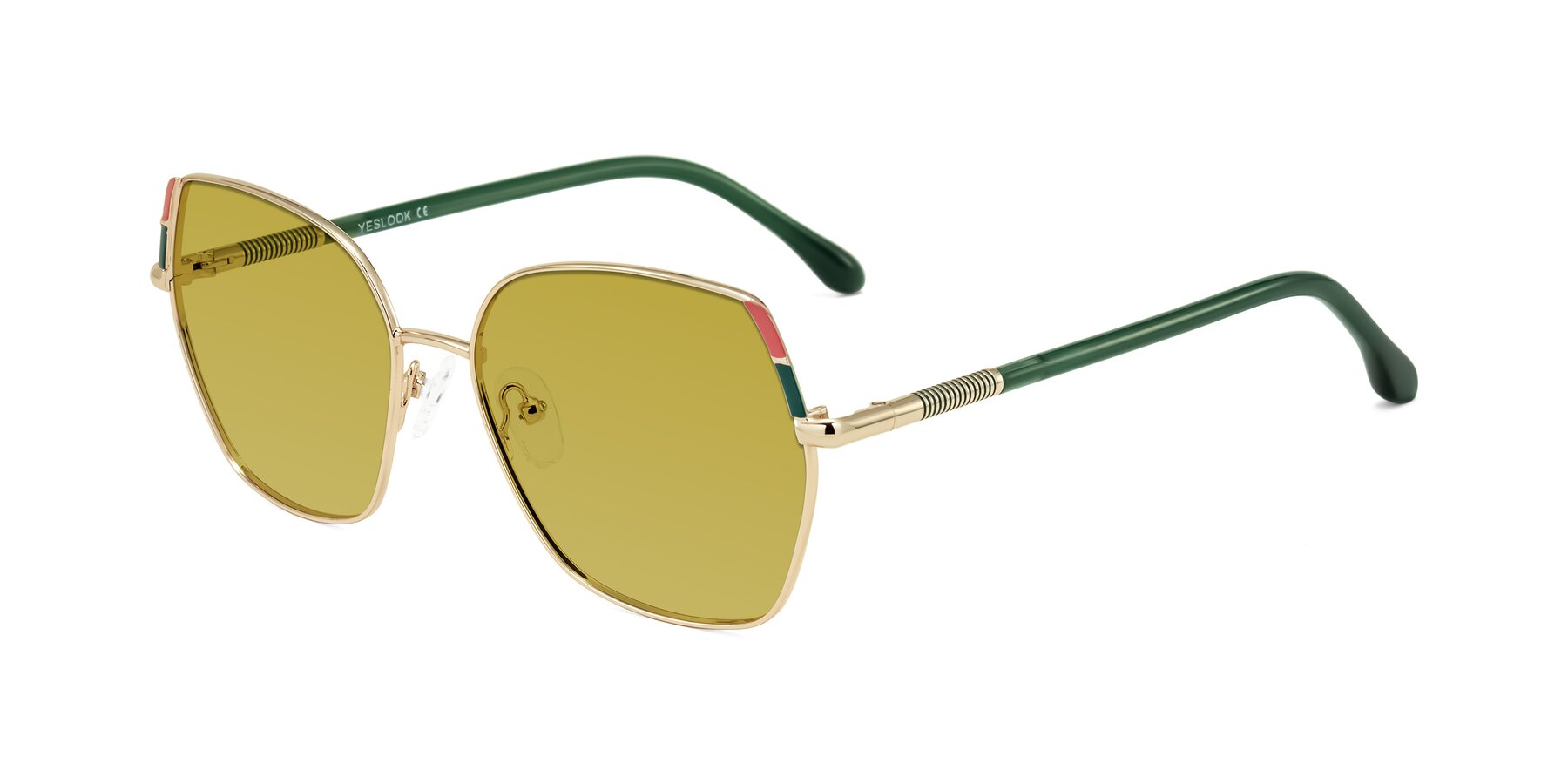 Angle of Suarie in Gold/Green with Champagne Tinted Lenses