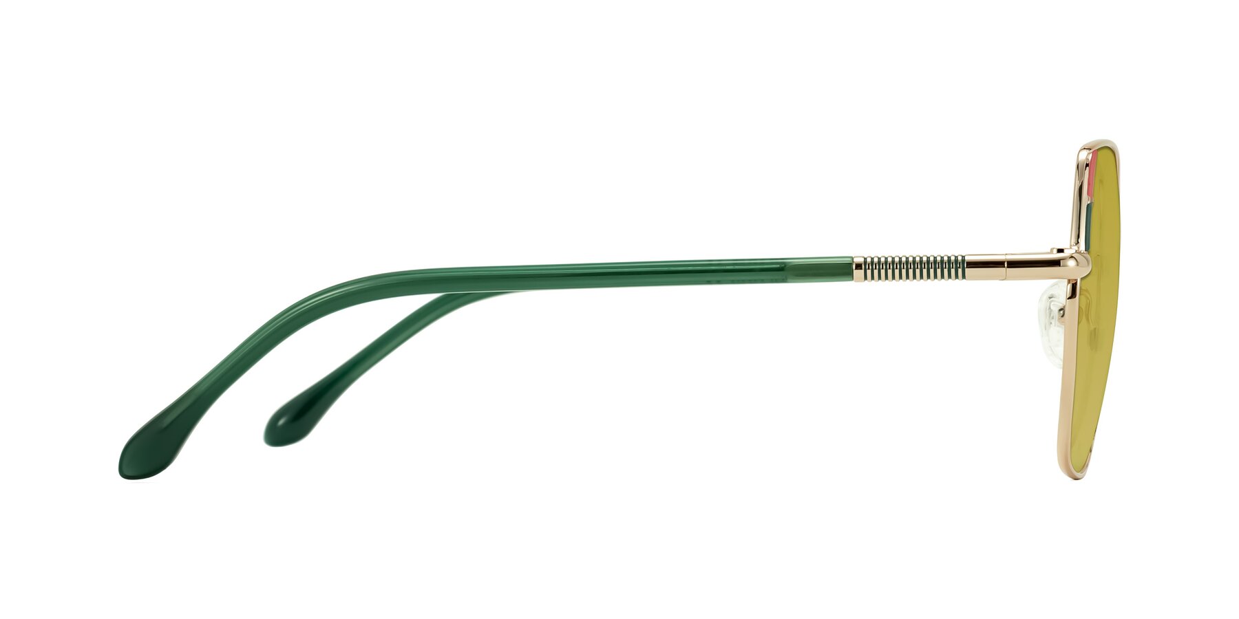 Side of Suarie in Gold/Green with Champagne Tinted Lenses