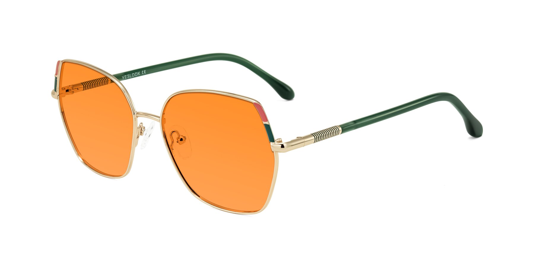 Angle of Suarie in Gold/Green with Orange Tinted Lenses