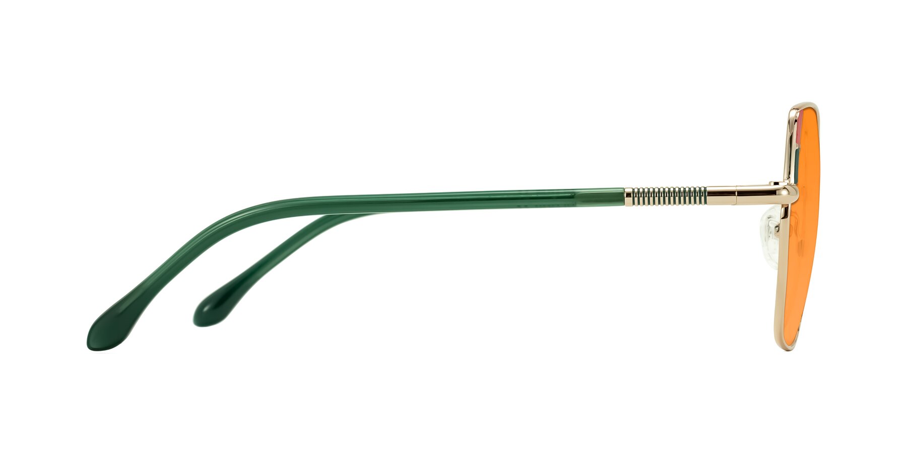 Side of Suarie in Gold/Green with Orange Tinted Lenses