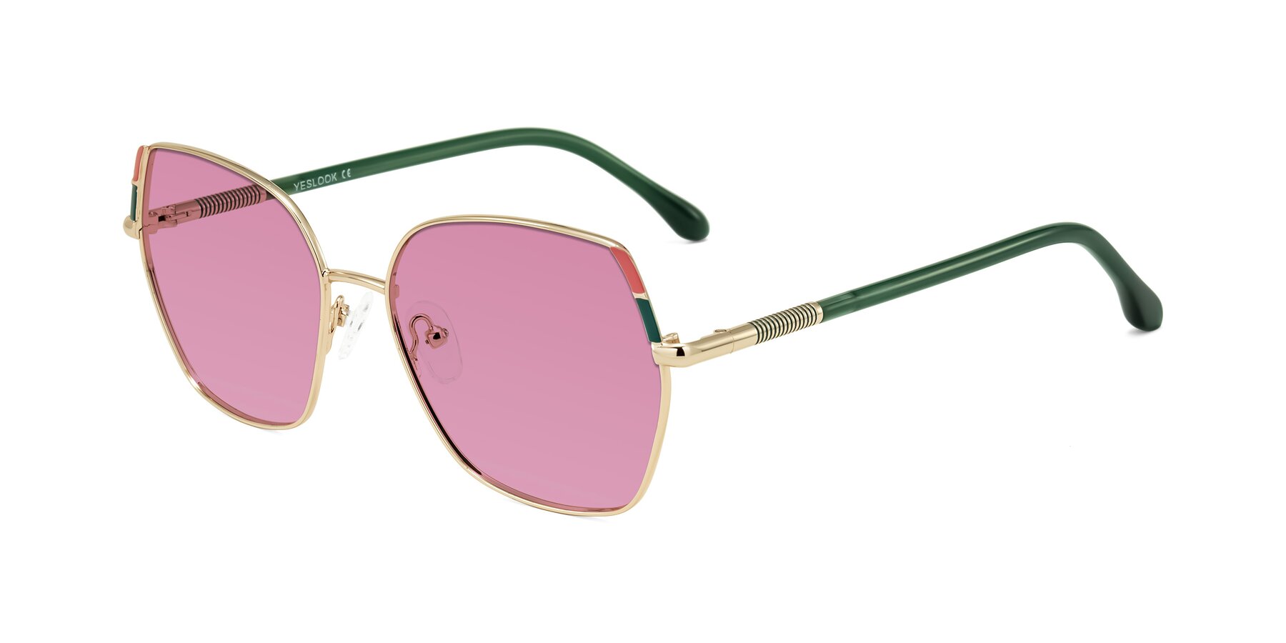 Angle of Suarie in Gold/Green with Medium Wine Tinted Lenses