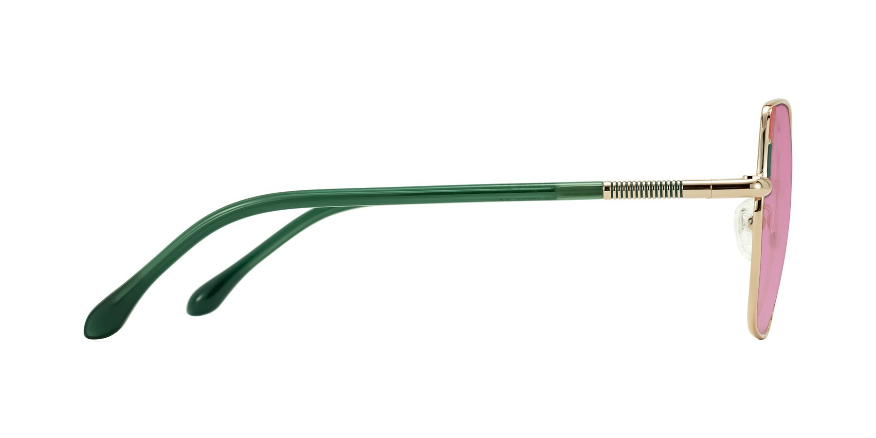 Side of Suarie in Gold/Green with Medium Wine Tinted Lenses